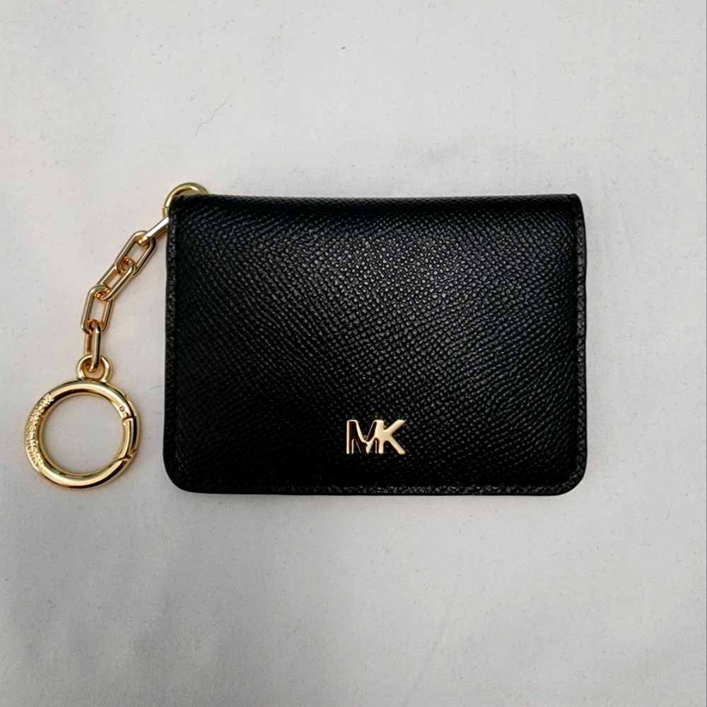 Michael Kors Black Leather Key Ring Card Holder with Gold Hardware